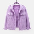 thumbnail image 1 of QHRMKOG Light Purple Denim Jacket for Women Fall Lightweight Cropped Long Sleeve Jean Jackets Button Down Basic Lapel Shacket Oversized Trendy Blazers Fashion Casual Coats with Pocket XL, 1 of 3