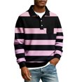 thumbnail image 1 of QHRMKOG Long Sleeve Polo Shirts for Men Loose Fit Waffle Knit Striped Golf Shirts Fashion Button Down Collared Polo Shirts Autumn Street Top with Breasted Pocket Pink 2XL, 1 of 3