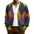 thumbnail image 1 of QHRMKOG Men Cardigan Relaxed Fit Mardi Gras Carnival Graphic V Neck Cardigan Sweater Fashion Long Sleeve Button Cardigans Winter Kniteed Sweater Purple 2XL, 1 of 7