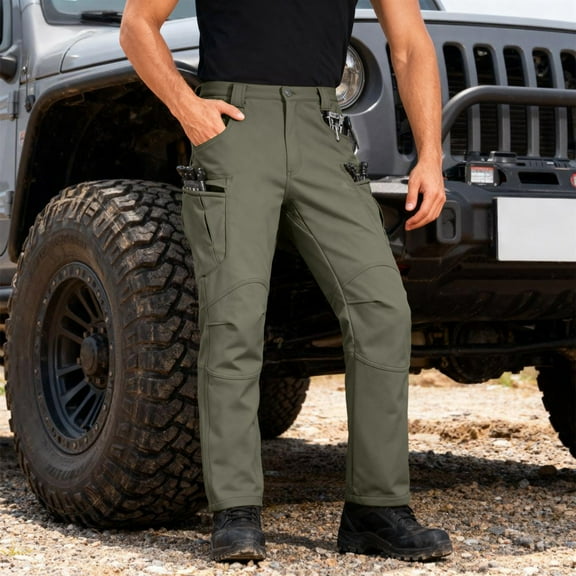 QHRMKOG Men Cargo Pants Relaxed Fit Fleece-Lined Ripstop Tactical Pants Autumn Fishing Waterresistant Cargo Pants Casual Pant with Multi-Pocket Gray XL