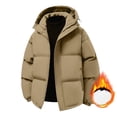 thumbnail image 1 of QHRMKOG Men Coats Winter Warm Thicken Puffer Jacket Waterproof Hooded Jackets Fashion Cotton-Padded Outerwear Brown L, 1 of 4