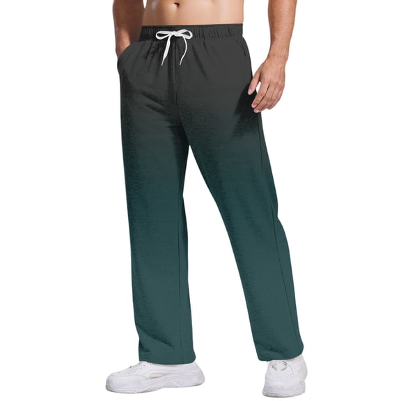 QHRMKOG Men Pants Relaxed Fit Drawstring Elastic Waist Joggers Tie- Gradient Hiking Straight Leg Sweatpants Fashion Trousers with Pockets Green XL