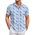 thumbnail image 1 of QHRMKOG Men Shirt Loose Fit Tropical Print Short Sleeve Hawaiian Shirts Light Holiday Button Down Beach Shirts Summer Fashion Tops Blue 2XL, 1 of 6