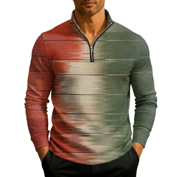 QHRMKOG Men Sweatshirts Warm Camouflage Print Quarter Zip Pullover Relaxed Fit Sport Stand Collar Sweatshirt Spring Fashion Long Sleeve Top Beige S