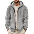 thumbnail image 1 of QHRMKOG Men's Winter Jackets Loose Fit Warm Sherpa Hoodies Solid Color Full Zipper Drawstring Hooded Sweatshirt Fashion Outwear with Pockets Gray 2XL, 1 of 7