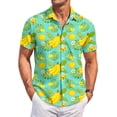 thumbnail image 1 of QHRMKOG Mens Beach Shirts Loose Fit Tropical Print Short Sleeve Hawaiian Shirts Breathable Holiday Button Down Beach Shirt Summer Trendy Shirts Yellow 4XL, 1 of 6