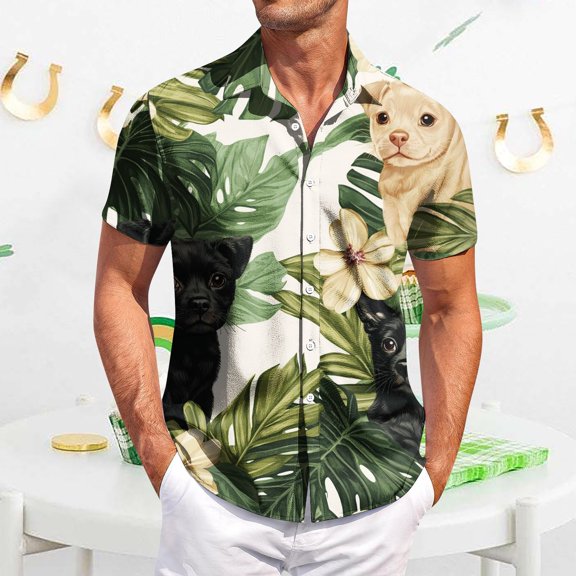 QHRMKOG Mens Beach Shirts Relaxed Fit Tropical Print Short Sleeve Hawaiian Shirts Light Holiday Button Down Beach Shirt Summer Casual Top Green M