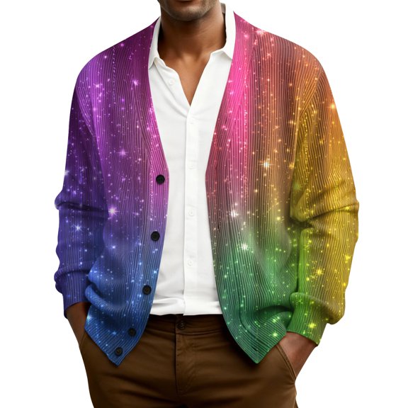 QHRMKOG Mens Cardigan Loose Fit Mardi Gras Carnival Graphic V Neck Cardigan Sweater Casual Long Sleeve Button Cardigan Fall Knit Sweaters Green 4XL