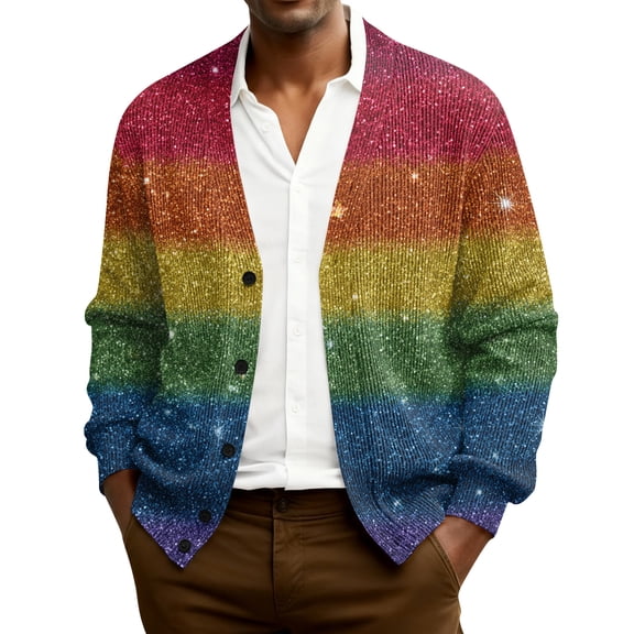 QHRMKOG Mens Cardigan Relaxed Fit Mardi Gras Carnival Print V Neck Cardigan Sweaters Trendy Long Sleeve Button Cardigan Winter Knit Sweater Green M