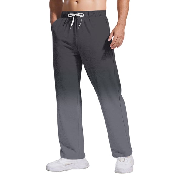 QHRMKOG Mens Elastic Waist Pants Relaxed Fit Outdoor Jogger Tie- Gradient Drawstring Straight Leg Sweatpants Trendy Pants with Pockets Black L