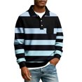 thumbnail image 1 of QHRMKOG Mens Golf Shirts Relaxed Fit Waffle Knit Striped Long Sleeve Polo Shirt Trendy Button Down Collared Golf Shirts Spring Street Tops with Breasted Pocket Blue M, 1 of 3