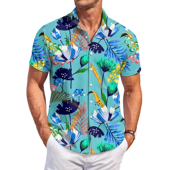 QHRMKOG Mens Hawaiian Shirt Relaxed Fit Print Short Sleeve Beach Shirt Light Tropical Holiday Button Down Hawaiian Shirt Summer Casual Top Red L