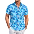 thumbnail image 1 of QHRMKOG Mens Hawaiian Shirts Short Sleeve Relaxed Fit Print Beach Shirt Light Tropical Holiday Button Down Hawaiian Shirt Summer Fashion Tops Blue M, 1 of 6