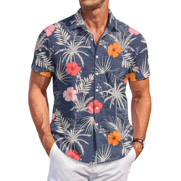 QHRMKOG Mens Hawaiian Shirts Short Sleeve Relaxed Fit Print Beach Shirt Light Tropical Holiday Button Down Hawaiian Shirts Summer Fashion Top Blue 4XL