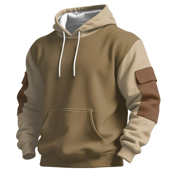 QHRMKOG Mens Hoodies Essentials Sport Drawstring Hooded Sweatshirts Autumn Warm Long Sleeve Shirts Trendy Pullover with Pockets Brown 2XL