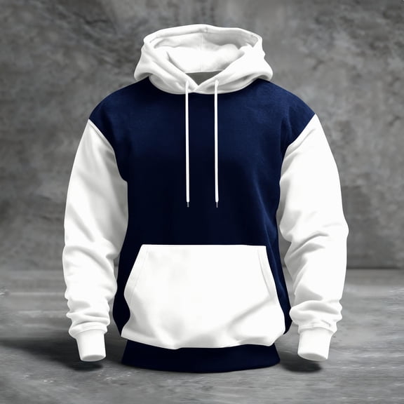 QHRMKOG Mens Hoodies Loose Fit Color Block Hooded Sweatshirts Casual Long Sleeve Drawstring Pullover Hoodies Winter Warm Tops with Pockets White 3XL