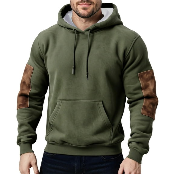 QHRMKOG Mens Hoodies Loose Fit Comfort Fleece-Lined Pullover with Pockets Fall Winter Warm Hooded Sweatshirts Casual Clothes Green 2XL
