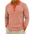 thumbnail image 1 of QHRMKOG Mens Long Sleeve Polo Shirts Comfort Striped Cotton Golf Shirt Loose Fit Collared Golf Tshirt Fashion Tops Orange 4XL, 1 of 6