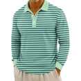 thumbnail image 1 of QHRMKOG Mens Long Sleeve Polo Shirts Loose Fit Striped Golf Shirts Comfort Collared Golf Tshirt Fashion Pullover Top Green 2XL, 1 of 6