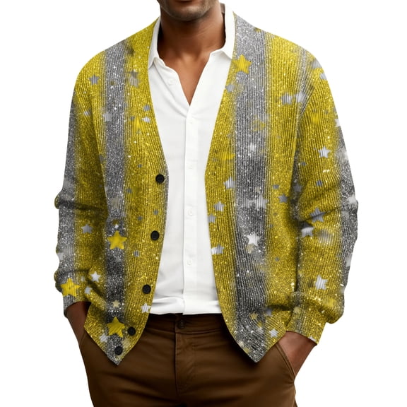 QHRMKOG Mens Mardi Gras Cardigan Loose Fit Long Sleeve V Neck Cardigan Sweaters Carnival Graphic Button Cardigans Autumn Fashion Knit Sweater Gray M