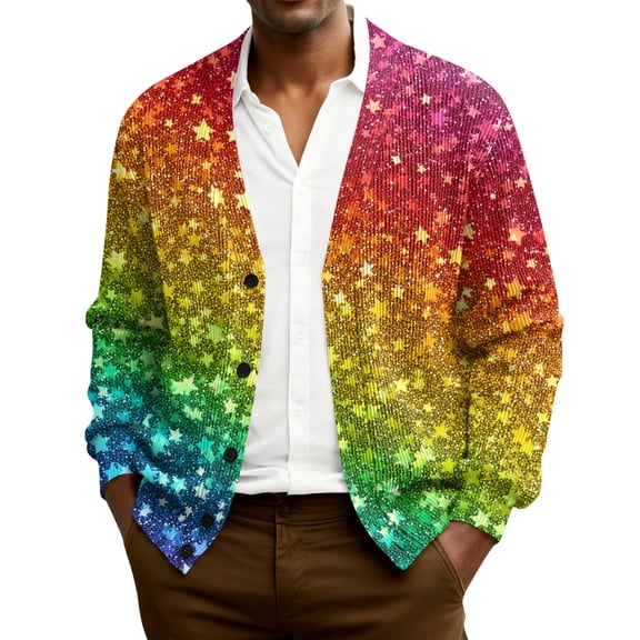 QHRMKOG Mens Mardi Gras Cardigan Relaxed Fit Long Sleeve V Neck Cardigan Sweater Carnival Graphic Button Cardigan Autumn Trendy Kniteed Sweaters Green 4XL