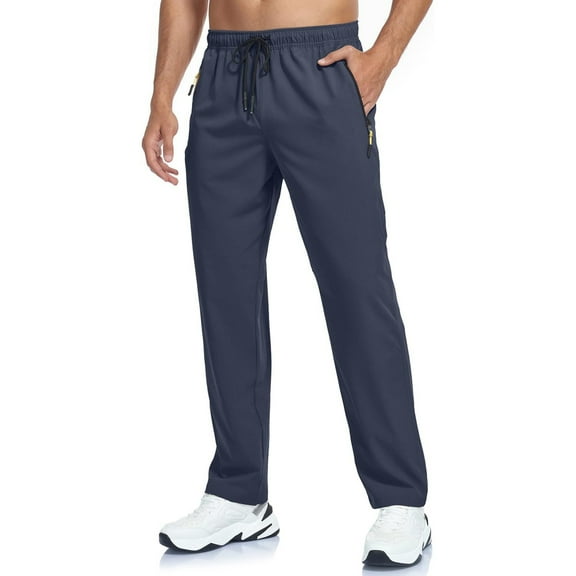 QHRMKOG Mens Pants Light Quick Dry Fishing Straight Leg Pant with Pockets Solid Color Travel Sweatpant Trendy Pantlones Blue XL