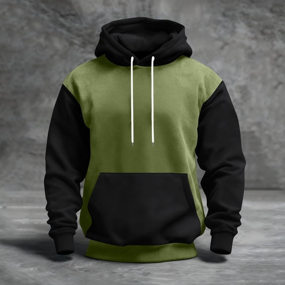 QHRMKOG Mens Pullover Hoodie Casual Color Block Hooded Sweatshirrt Relaxed Fit Long Sleeve Drawstring Hoodie Autumn Warm Top with Pockets Black L