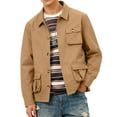 thumbnail image 1 of QHRMKOG Mens Shacket Relaxed Fit Long Sleeve Shackets with Flap Pockets Button Down Jackets Trendy Shirt Jacket Brown M, 1 of 6