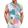thumbnail image 1 of QHRMKOG Mens Shirt Loose Fit Tropical Print Short Sleeve Hawaiian Shirts Breathable Holiday Button Down Beach Shirt Summer Fashion Shirts Pink L, 1 of 6