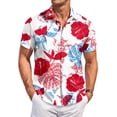 thumbnail image 1 of QHRMKOG Mens Short Sleeve Shirts Loose Fit Tropical Print Hawaiian Shirt Light Holiday Button Down Beach Shirt Summer Trendy Top White L, 1 of 6