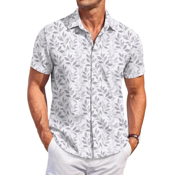 QHRMKOG Mens Short Sleeve Shirts Relaxed Fit Tropical Print Hawaiian Shirts Breathable Holiday Button Down Beach Shirts Summer Trendy Tops Blue L