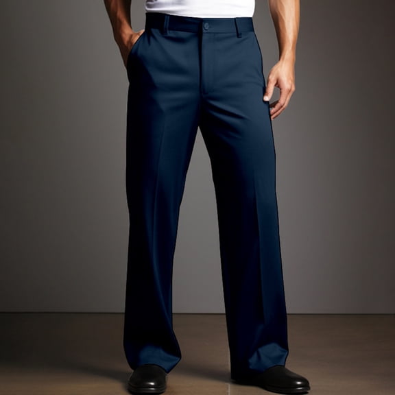 QHRMKOG Mens Suit Pants Plain Formal Straight Leg Dress Pant Loose Fit Buton Down Suit Pant Autumn Casual Pants with Pockets Blue 2XL