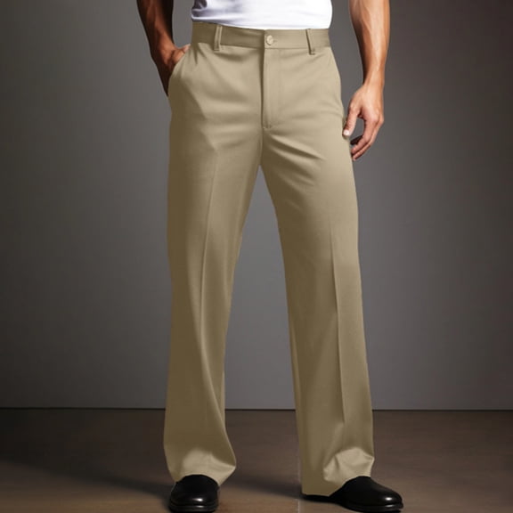 QHRMKOG Mens Suit Pants Solid Color Bussiness Straight Leg Dress Pant Loose Fit Buton Down Suit Pants Winter Fashion Pants with Pockets Brown M