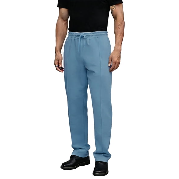 QHRMKOG Mens Sweatpant Solid Color Drawstring Elastic Waist Jogger Loose Fit Outdoor Straight Leg Sweatpants Trendy Pant with Pockets Blue 2XL