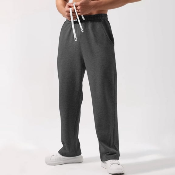 QHRMKOG Mens Sweatpant Solid Color Drawstring Elastic Waist Joggers Loose Fit Hiking Straight Leg Sweatpant Fashion Pants with Pockets Gray XL