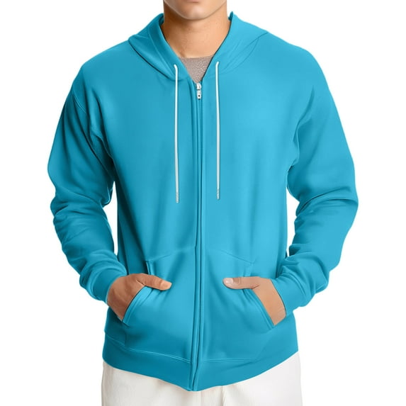 QHRMKOG Mens Sweatshirt Full-Zip Long Sleeve Big and Tall Hooded Fall Lightweight running Cotton Drawstring Oversize Sweater Strong with Pocket Jackets Sky Blue XL-Large