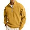 thumbnail image 1 of QHRMKOG Mens Sweatshirt Winter Casual Long Sleeve Half-Zip Pullover Loose Fit Warm Hoodies Basic Color Top Yellow XL, 1 of 3