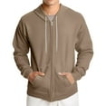 thumbnail image 1 of QHRMKOG Mens Sweatshirt Zip Up Long Sleeve Big and Tall Hooded Fall Lightweight running Fleece Drawstring Oversize Sweaters Casual with Pocket Jacket Light Brown 2XL-Large, 1 of 8