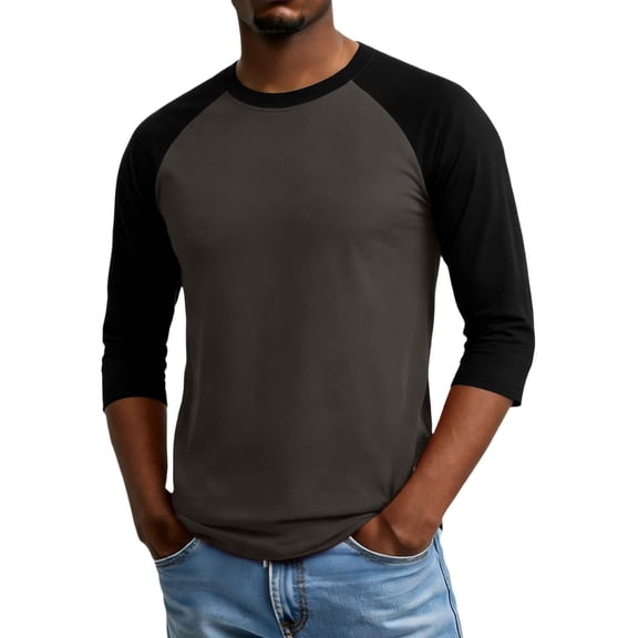 QHRMKOG Mens Tops Casual Color Block 3/4 Length Sleeve Shirt Relaxed Fit Breathable Crew Neck Tshirts 2026 Summer Outdoor Tops Black S