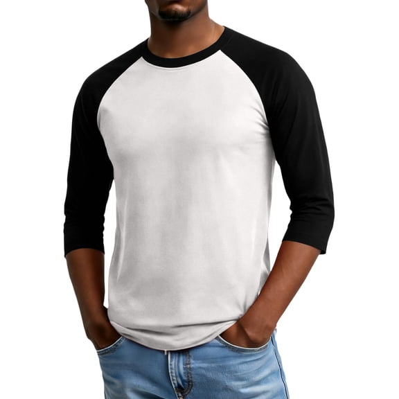 QHRMKOG Mens Tshirts Fashion Color Block 3/4 Length Sleeve Pullover Relaxed Fit Breathable Crew Neck Tshirts 2026 Spring Street Top White XL