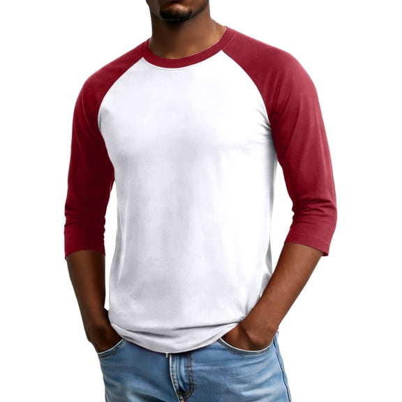 QHRMKOG Mens Tshirts Trendy Color Block Three-Quarter Sleeve Pullover Relaxed Fit Breathable Round Neck Tshirt 2026 Spring Outdoor Top Pink L