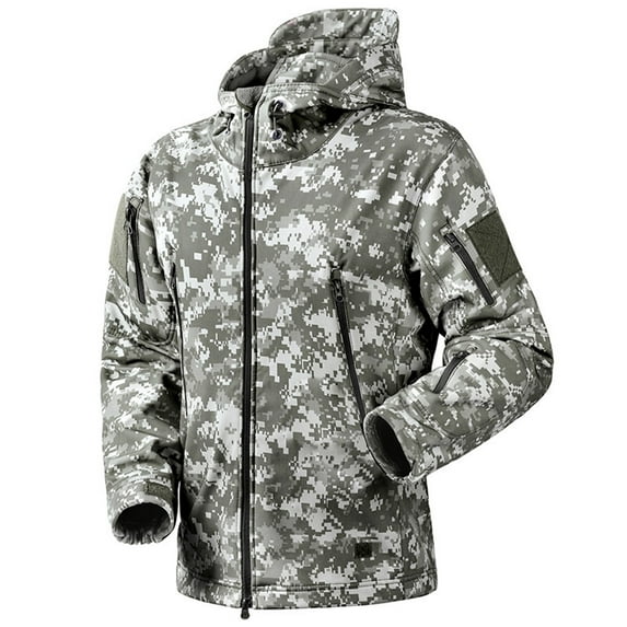 QHRMKOG Mens Winter Jacket Lightweight Fishing Camo Jacket Classic Fit Sports Water Resistant Raincoats Trendy Hooded Coat Green L