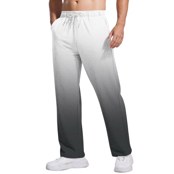 QHRMKOG Pants Fot Men Relaxed Fit Drawstring Elastic Waist Joggers Tie- Gradient Outdoor Straight Leg Sweatpant Trendy Pants with Pockets White XL