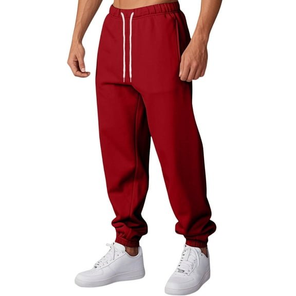 QHRMKOG Mens Sweatpants Relaxed Fit Solid Color Outdoor Jogger Elastic Waist Stretch Trousers Drawstring Fashion Pant with Pockets Red 3XL