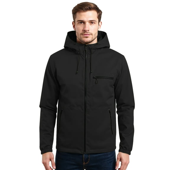QHRMKOG Rain Jacket Men Waterproof Solid Color Mountain Camp Raincoats with Hood Outdoor Breathable Windproof Jacket 2025 Winter Casual Coat Black XL