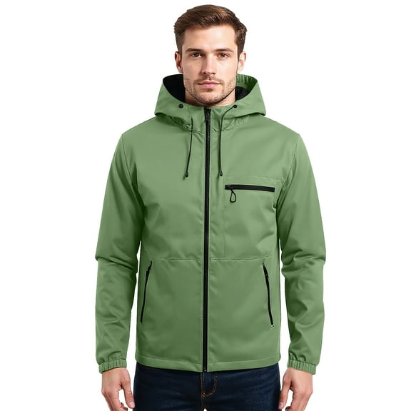 QHRMKOG Rain Jacket Men Waterproof Solid Color Mountain Hiking Raincoat with Hood Outdoor Quick Dry Windproof Jacket 2025 Autumn Trendy Coats Green S