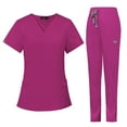 thumbnail image 1 of QHRMKOG Scrub Sets for Woman , Modern V Neck Top & Jogger Pants with Pockets Nurse Stretch Soft Uniforms Functional Sets Pink M, 1 of 6