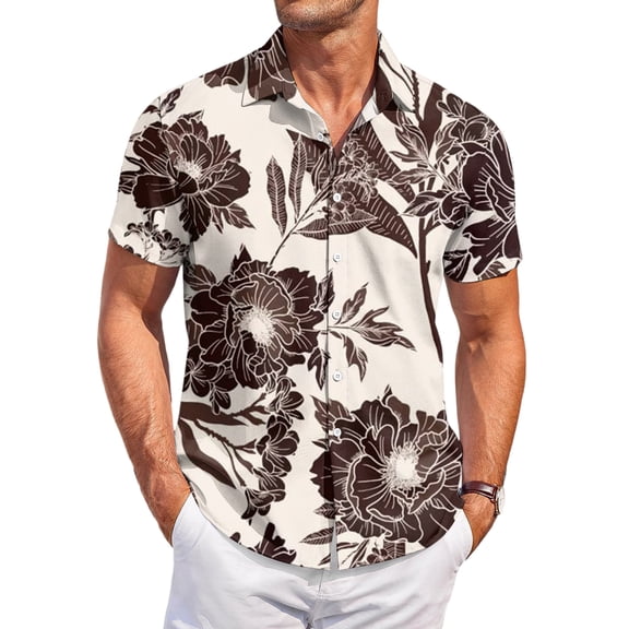 QHRMKOG Shirt for Men Loose Fit Tropical Print Short Sleeve Hawaiian Shirt Light Holiday Button Down Beach Shirts Summer Fashion Top White 2XL