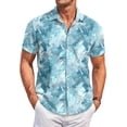 thumbnail image 1 of QHRMKOG Shirt for Men Loose Fit Tropical Print Short Sleeve Hawaiian Shirts Light Holiday Button Down Beach Shirts Summer Fashion Top Blue 2XL, 1 of 6