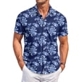 thumbnail image 1 of QHRMKOG Shirt for Men Relaxed Fit Tropical Print Short Sleeve Hawaiian Shirts Light Holiday Button Down Beach Shirt Summer Fashion Top Blue L, 1 of 6